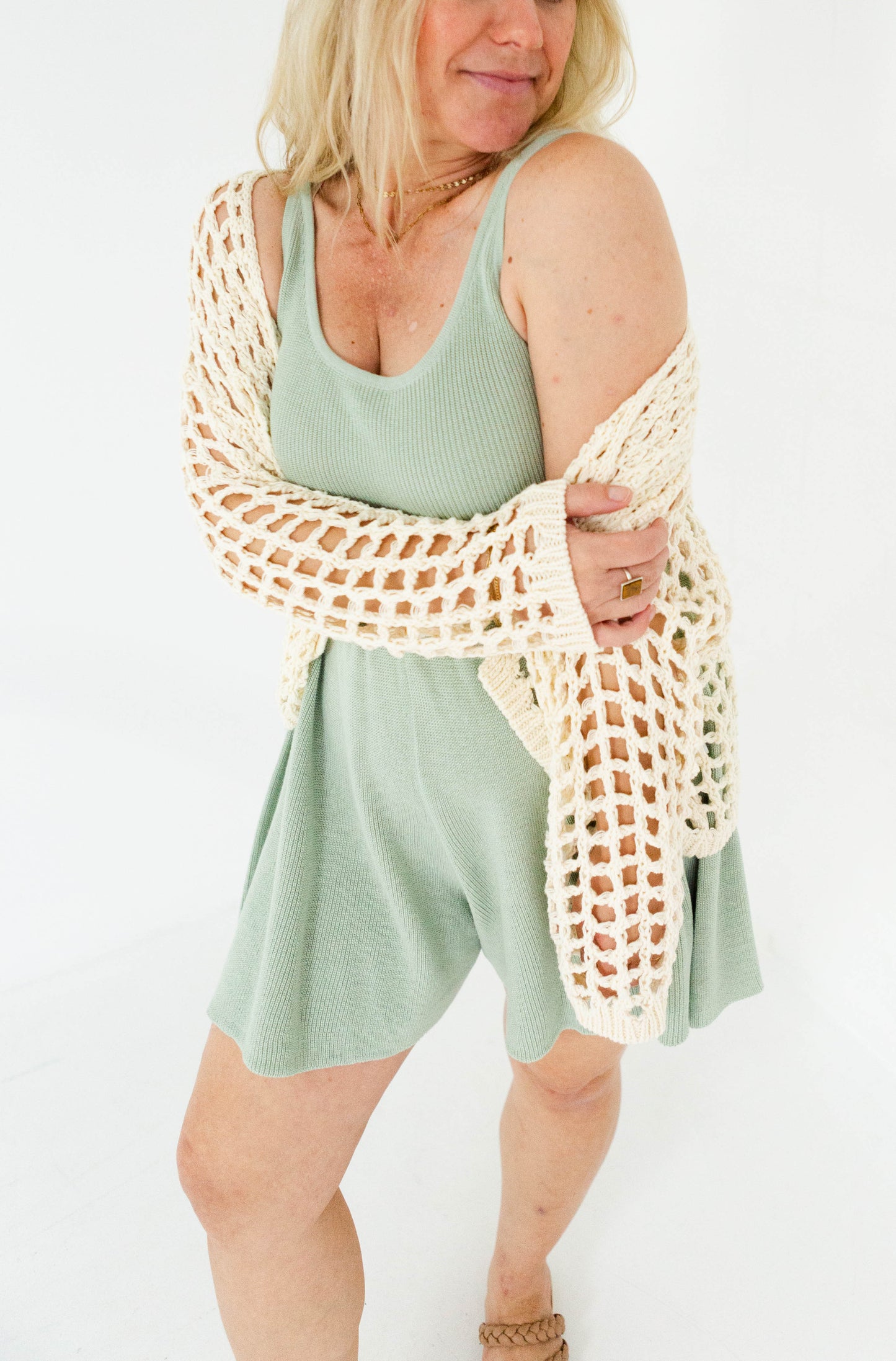 Cream Crochet Knit Crop Cardigan