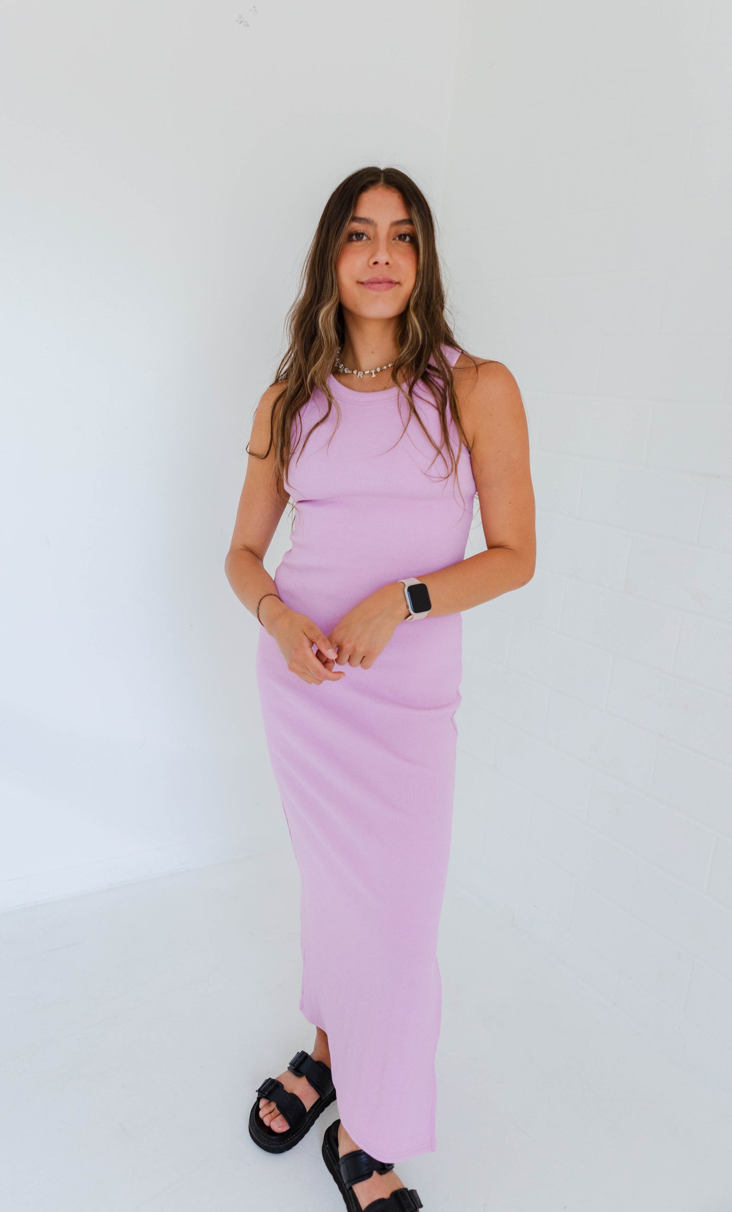 Pink Lavender Ribbed Bodycon Midi Dress