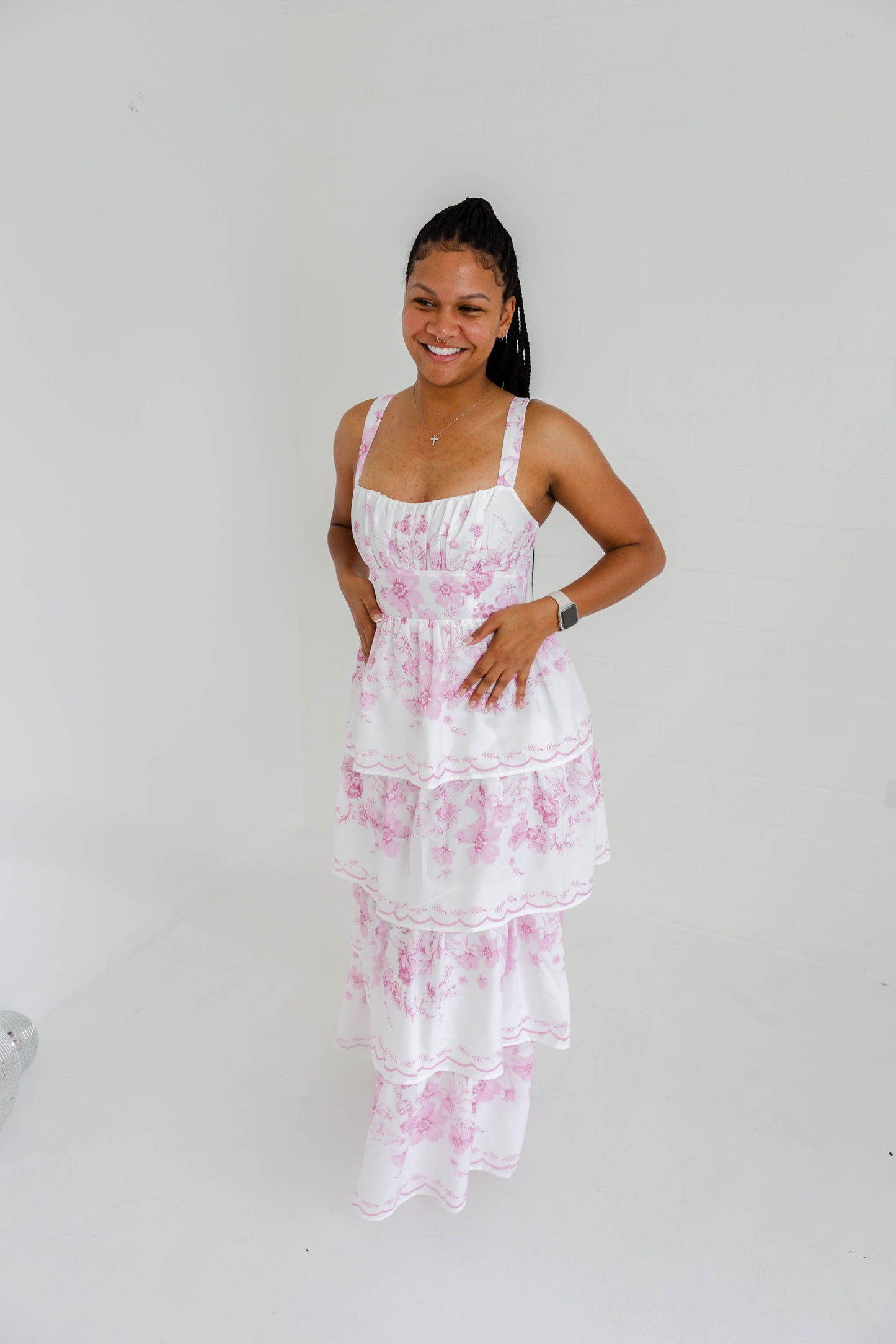 Pink Floral Ruffled Tiered Maxi Dress