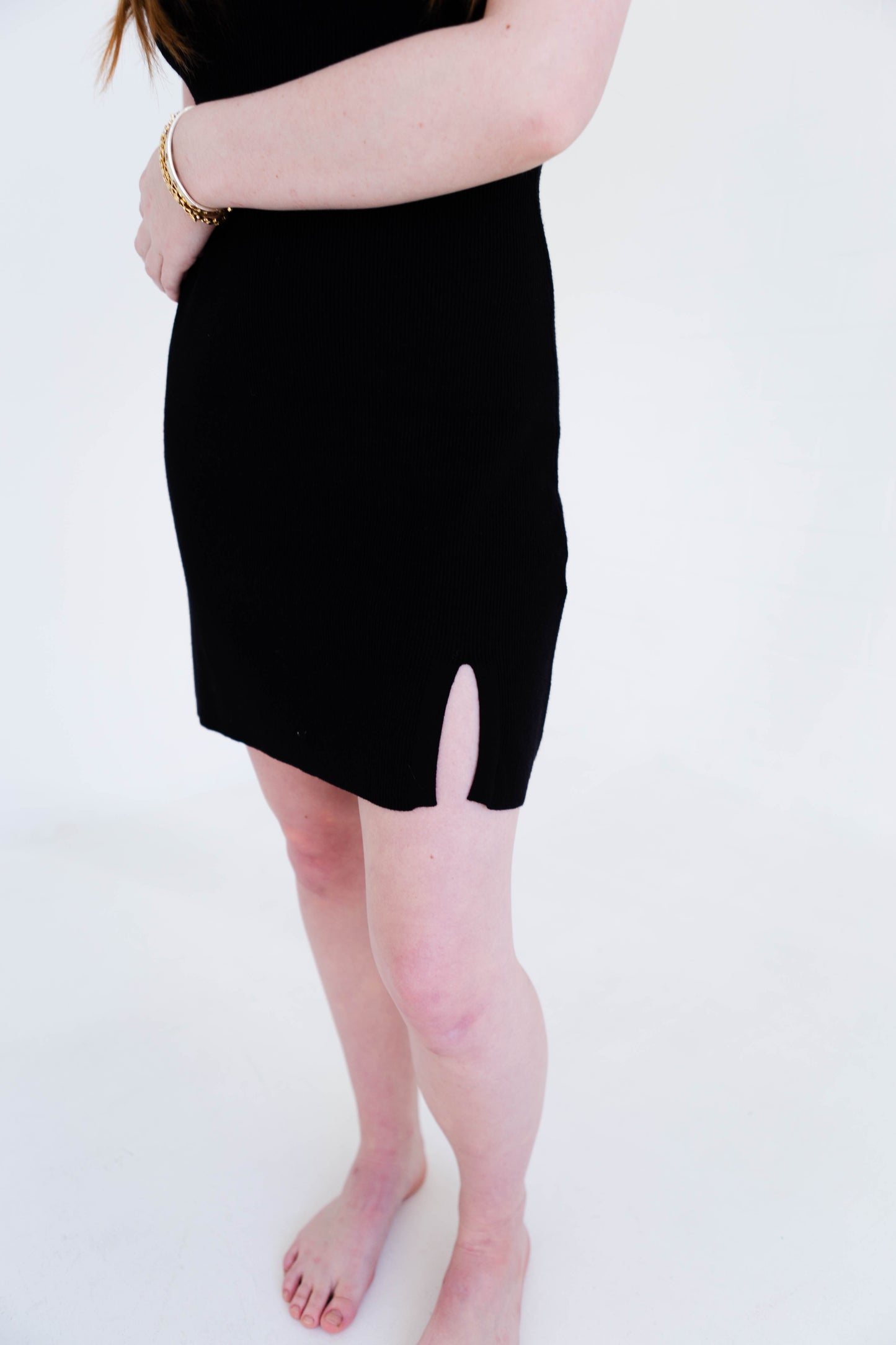 Black Knit Mock Neck Mini Dress