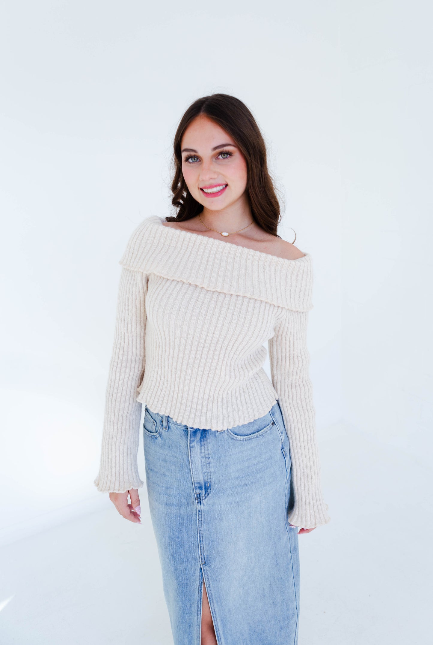 Cream Off the Shoulder Sweater