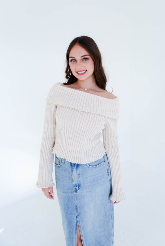 Cream Off the Shoulder Sweater