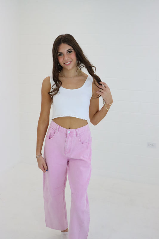 Pink Wide Leg Jeans