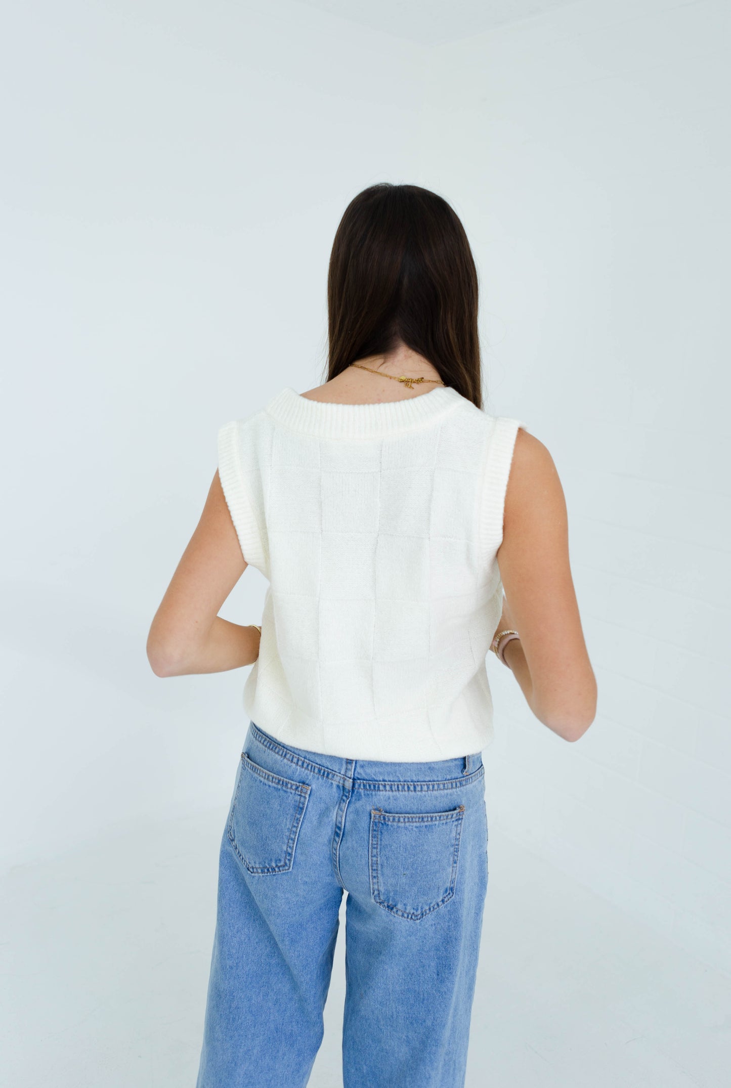 Cream Basketweave Sweater Vest