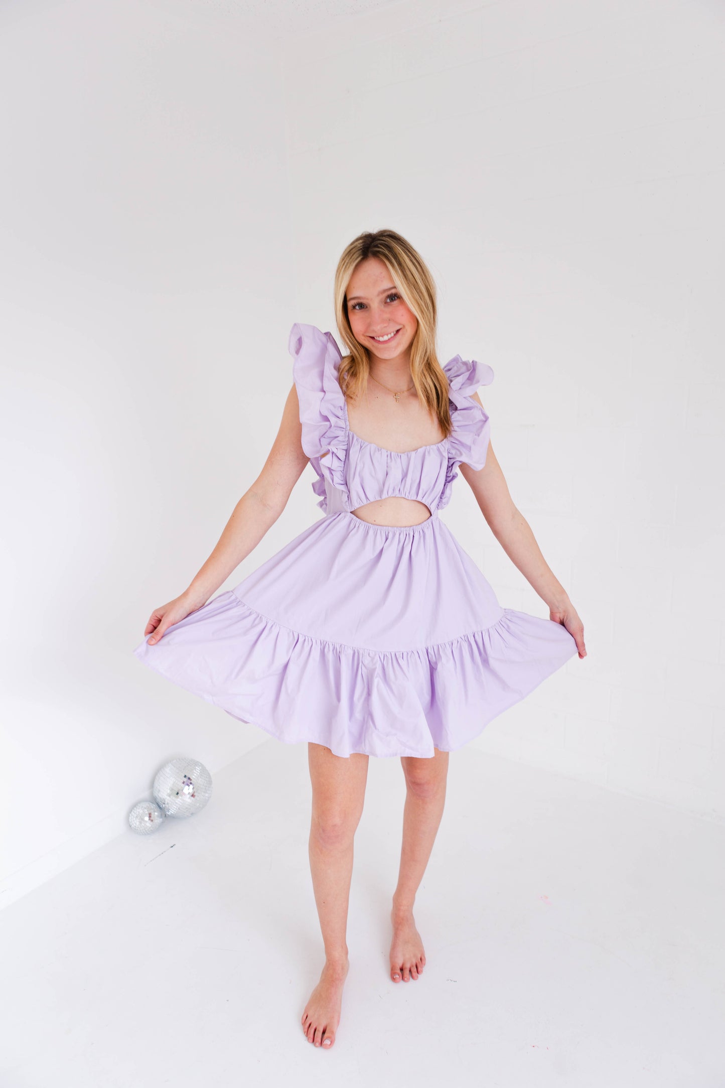Medium: Light Lavender Front Cut Out Mini Dress