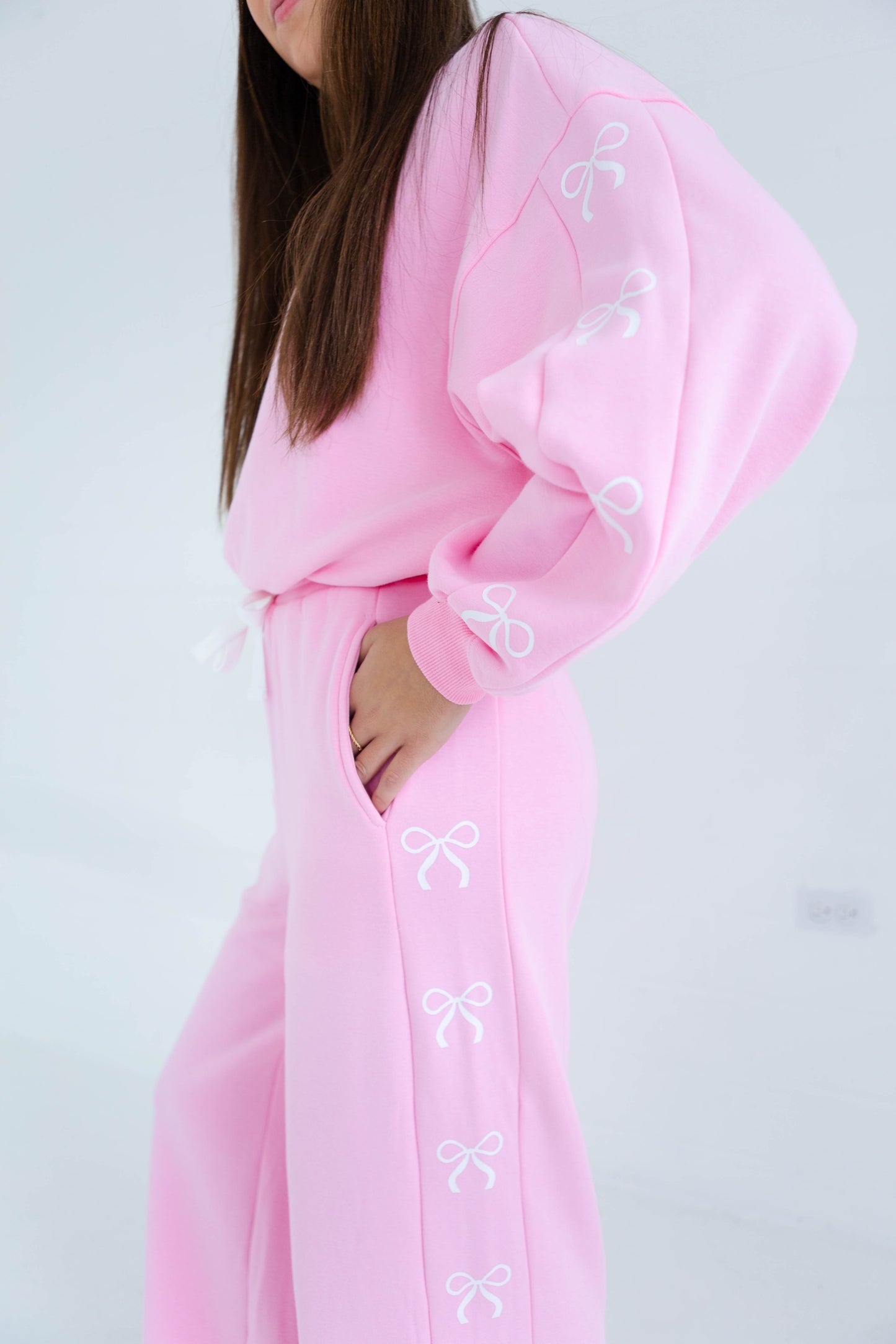 Pink Bow Wide Leg Sweat Pants