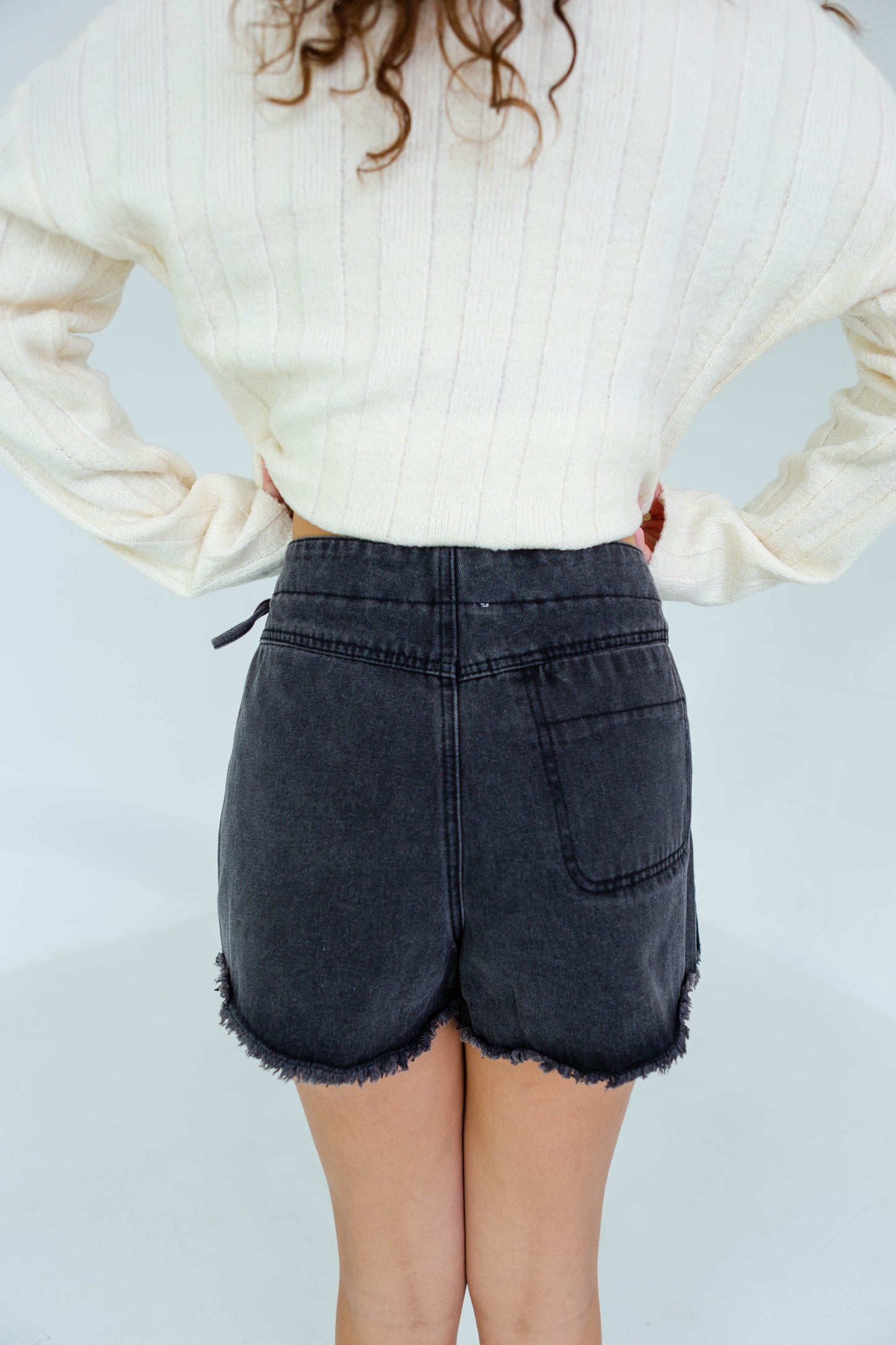 Black Denim Wrap Front Skort