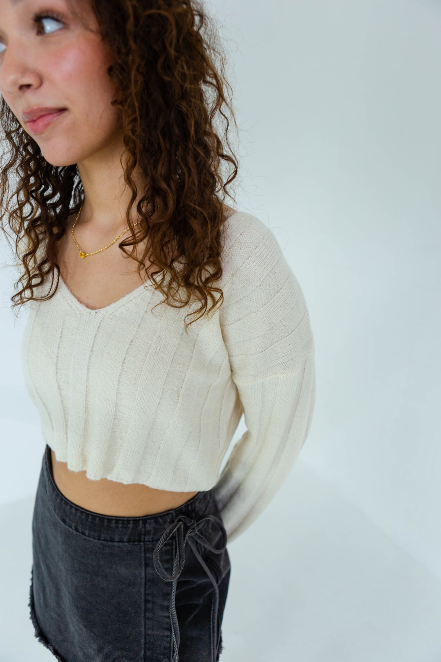 Warm Cream Cropped Sweater Top