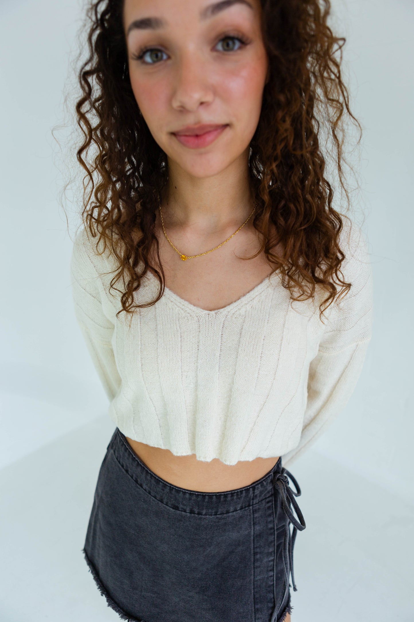 Warm Cream Cropped Sweater Top