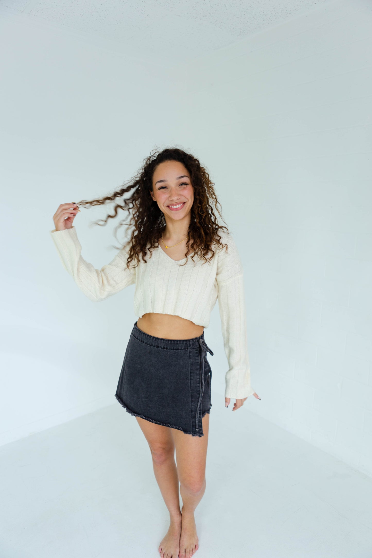 Warm Cream Cropped Sweater Top