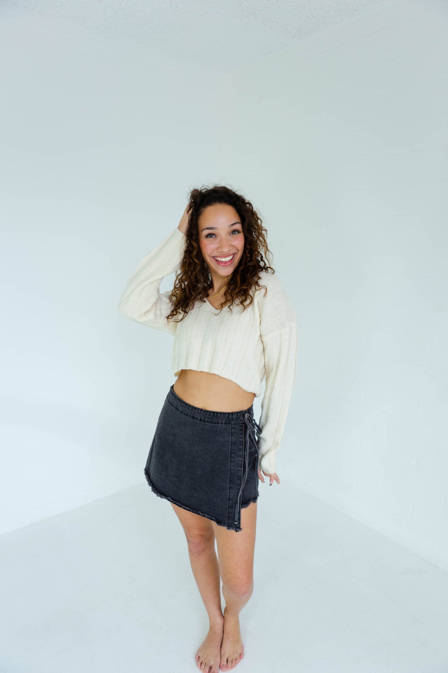 Warm Cream Cropped Sweater Top