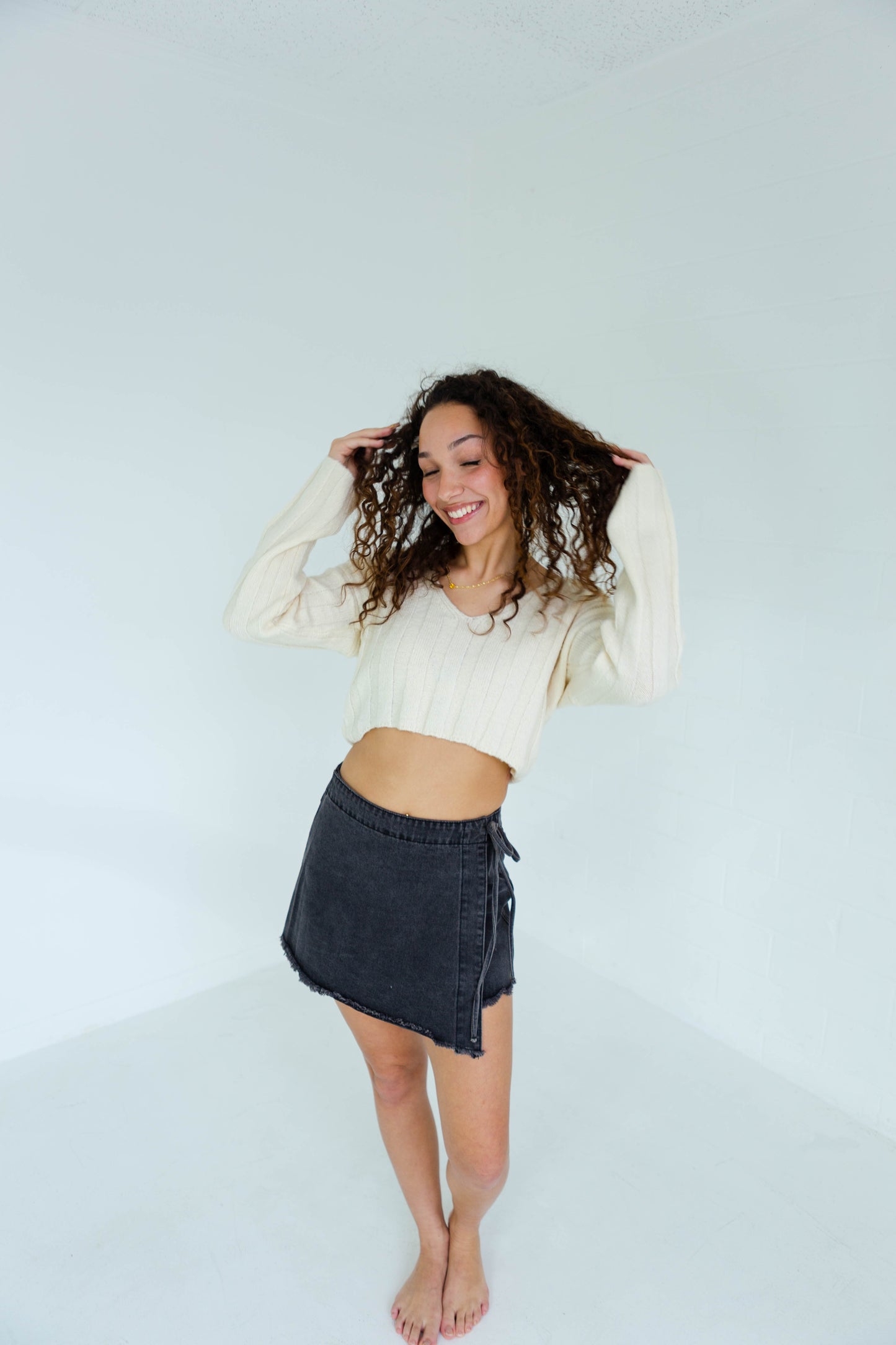 Warm Cream Cropped Sweater Top