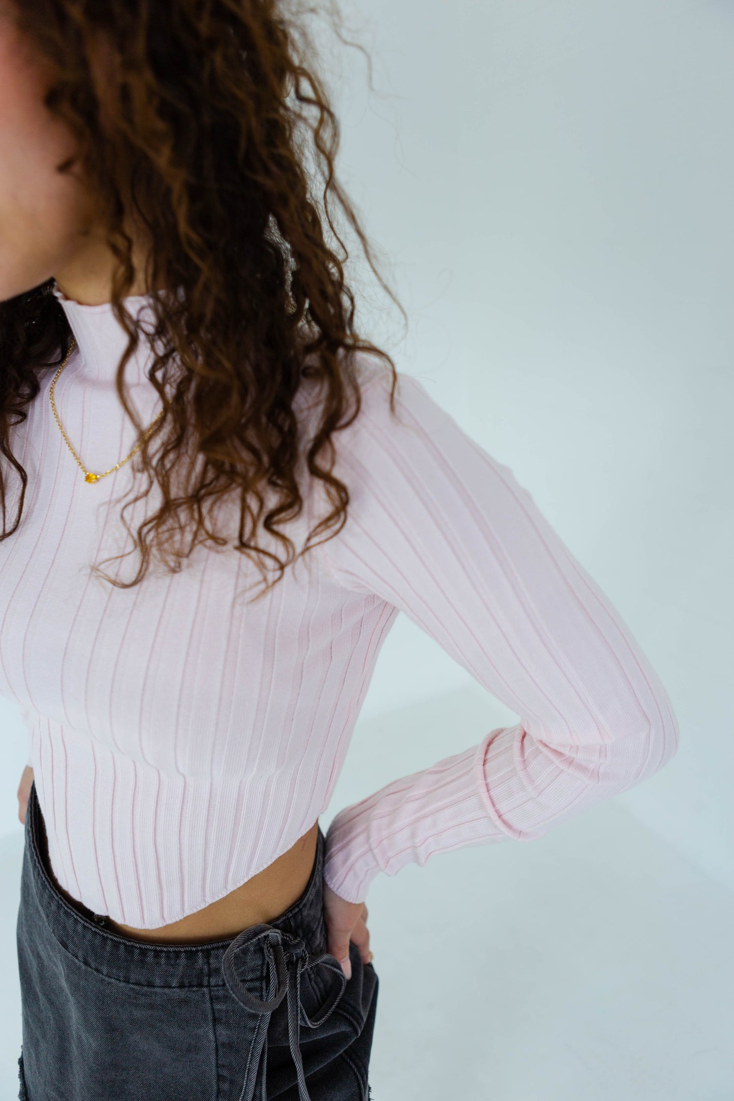 Light Pink High Neck Ribbed Sweater Top