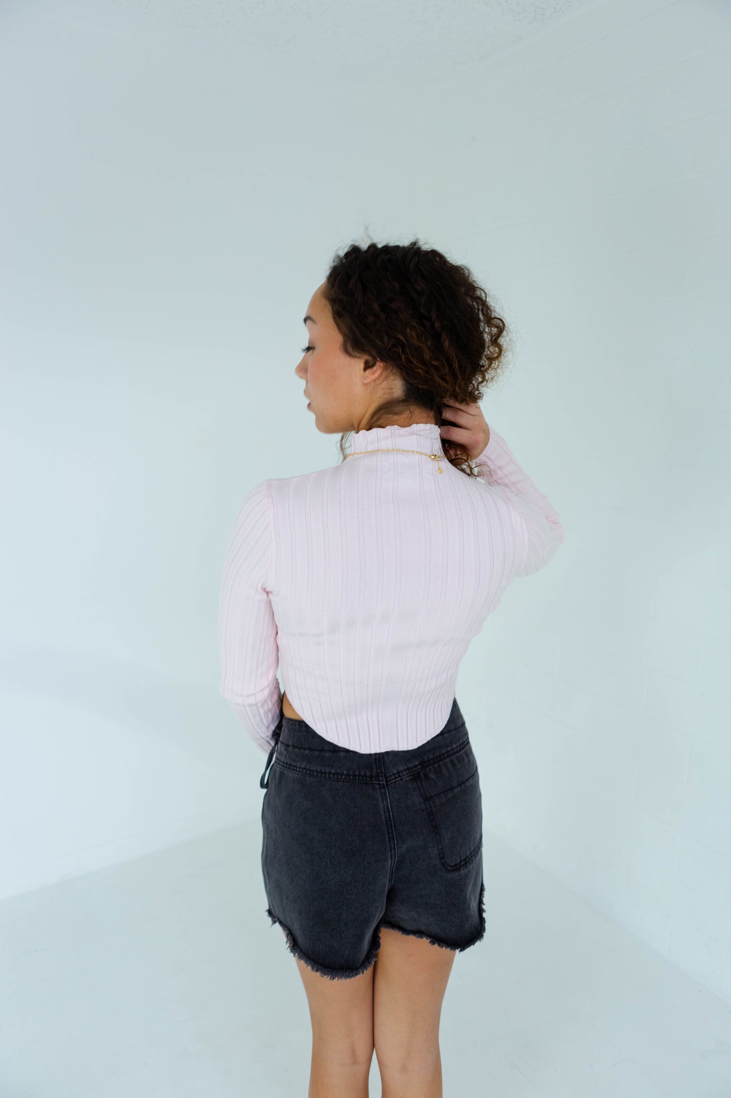 Light Pink High Neck Ribbed Sweater Top