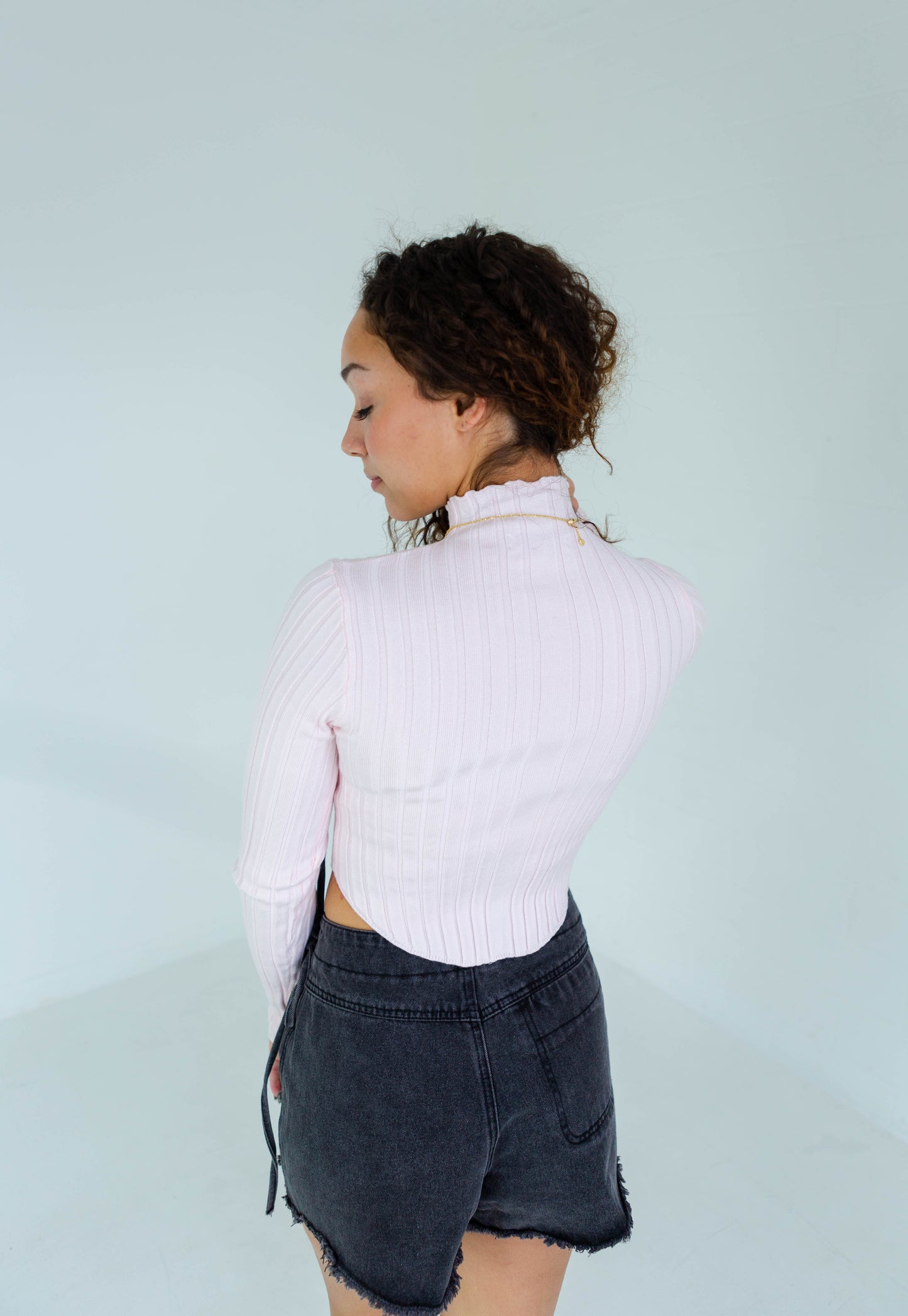 Light Pink High Neck Ribbed Sweater Top