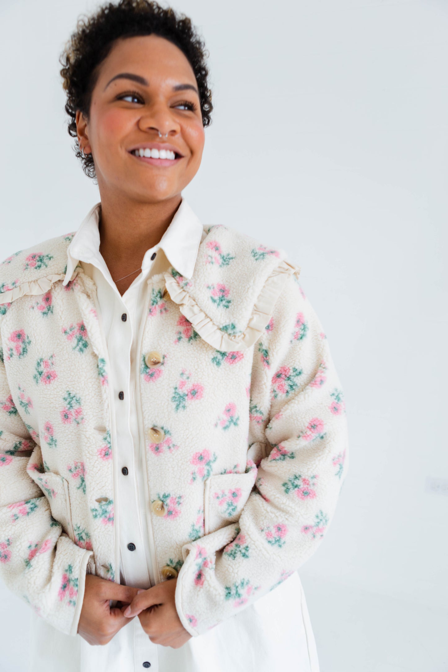 Cream Floral Sweater Jacket