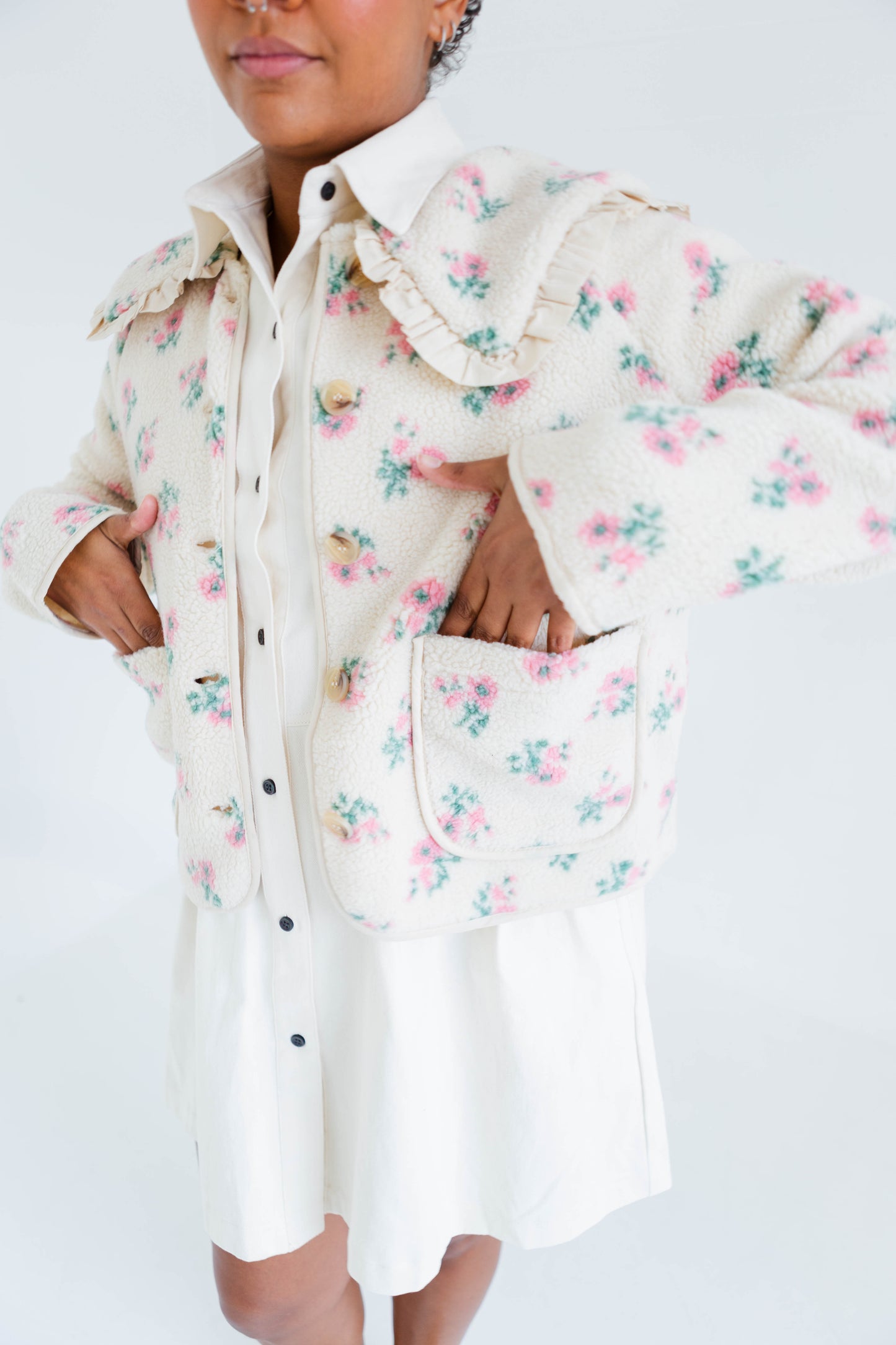 Cream Floral Sweater Jacket