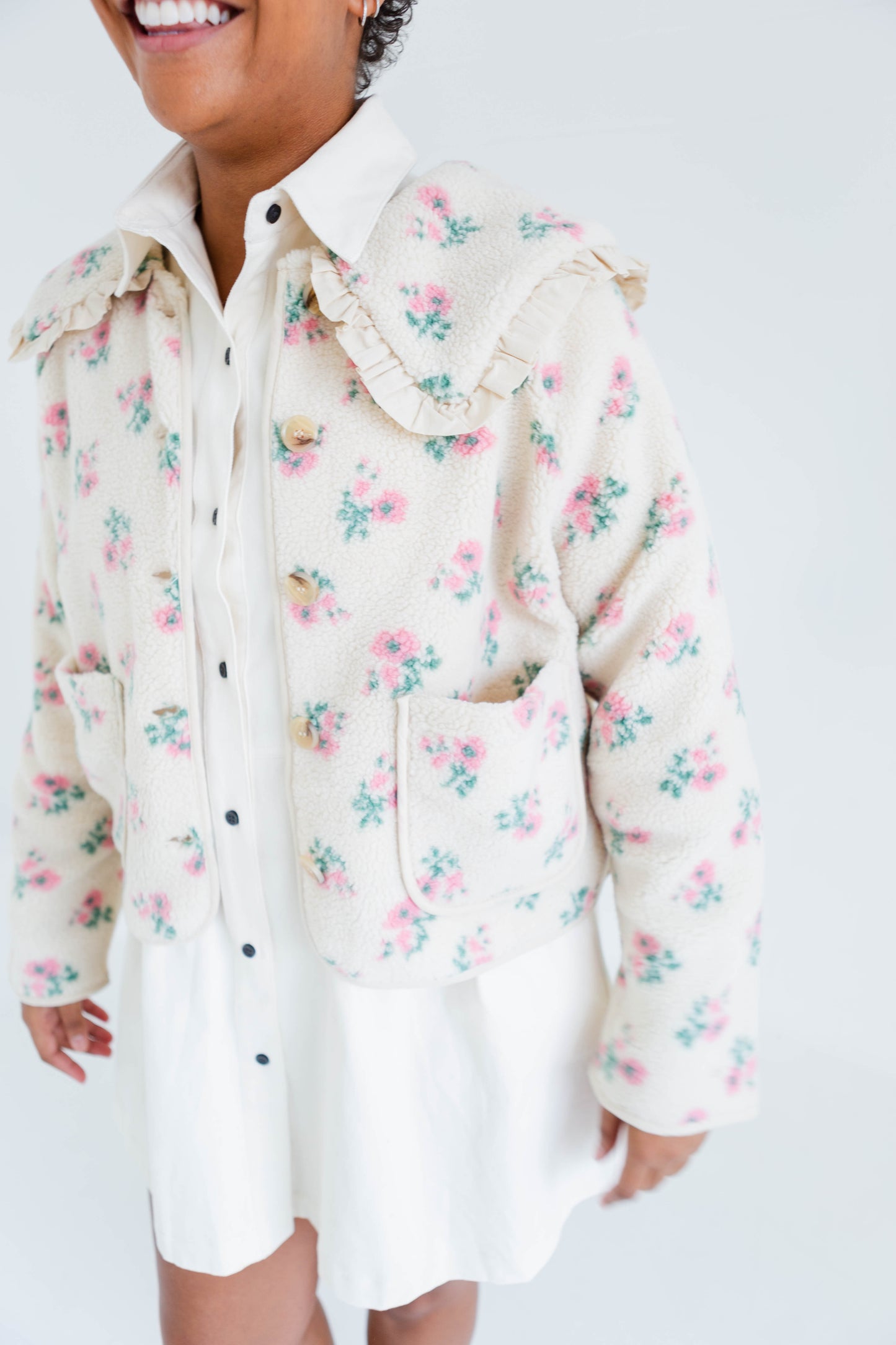 Cream Floral Sweater Jacket