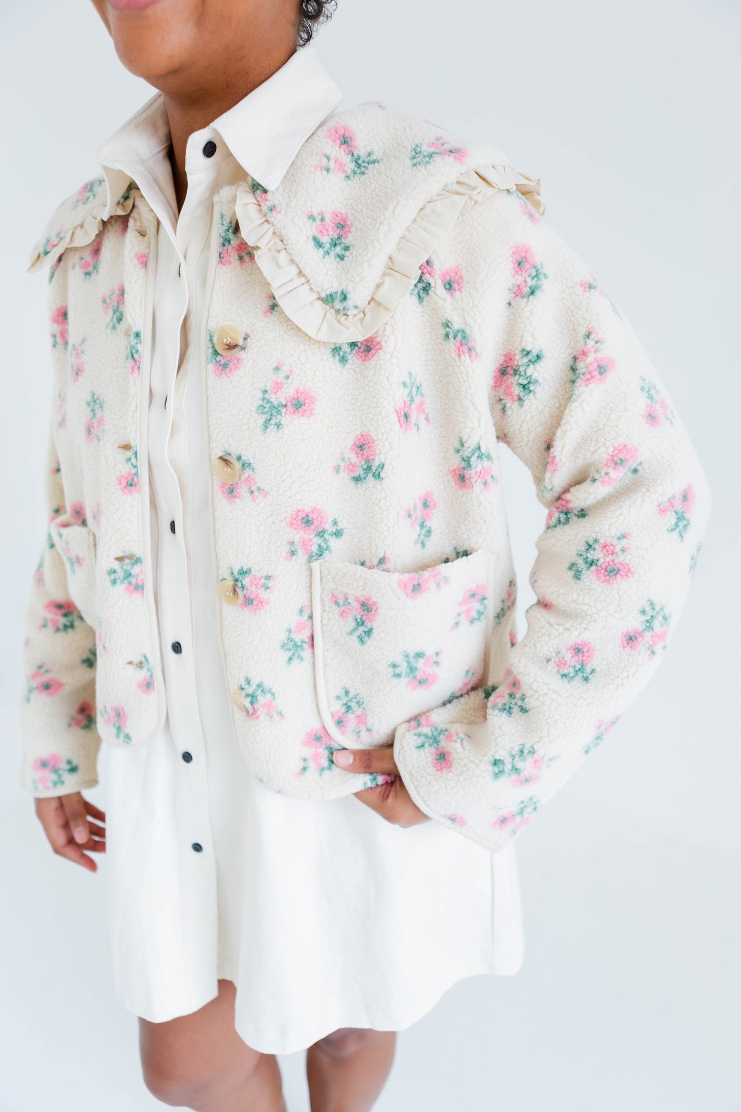 Cream Floral Sweater Jacket