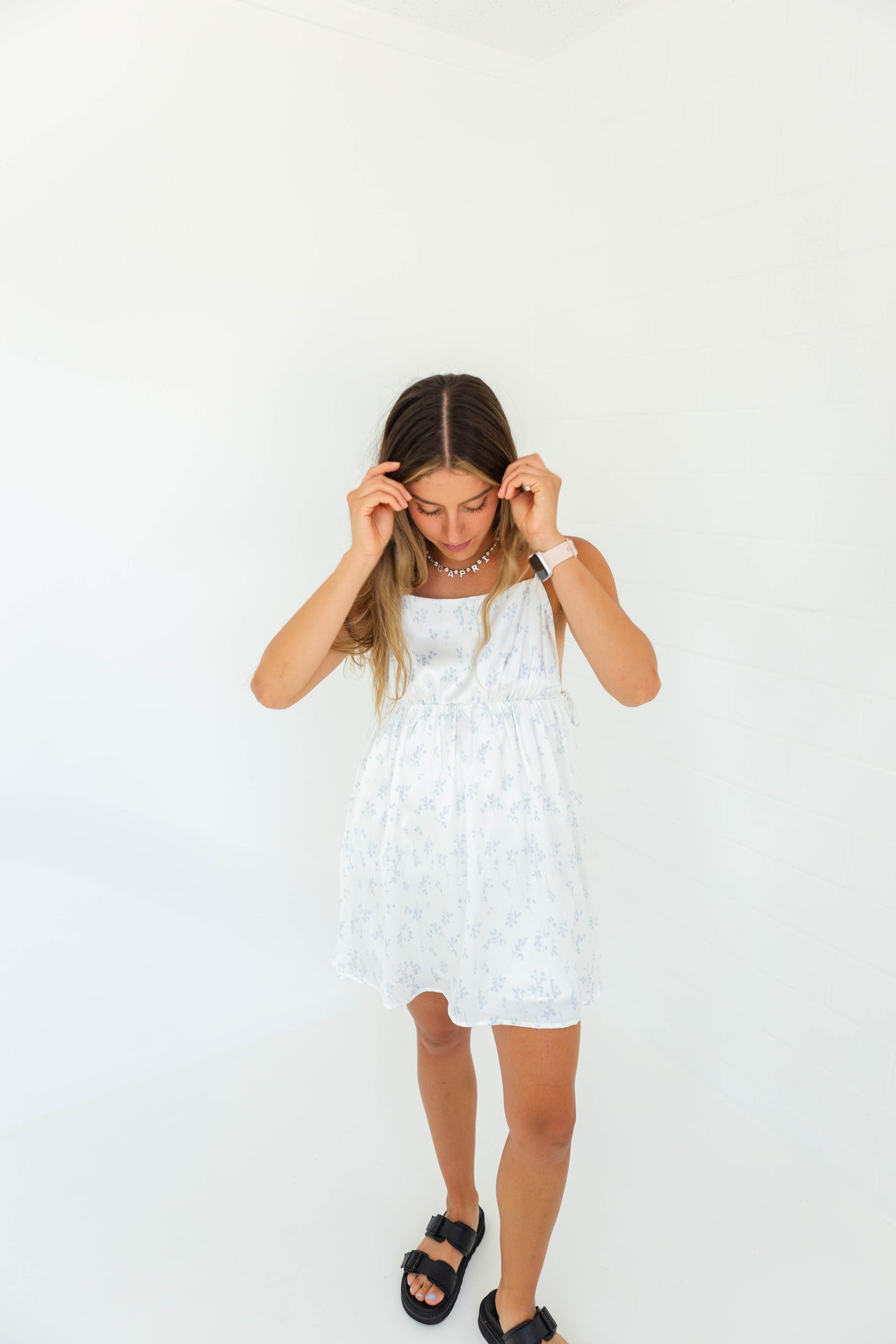 White & Blue Floral Mini Dress