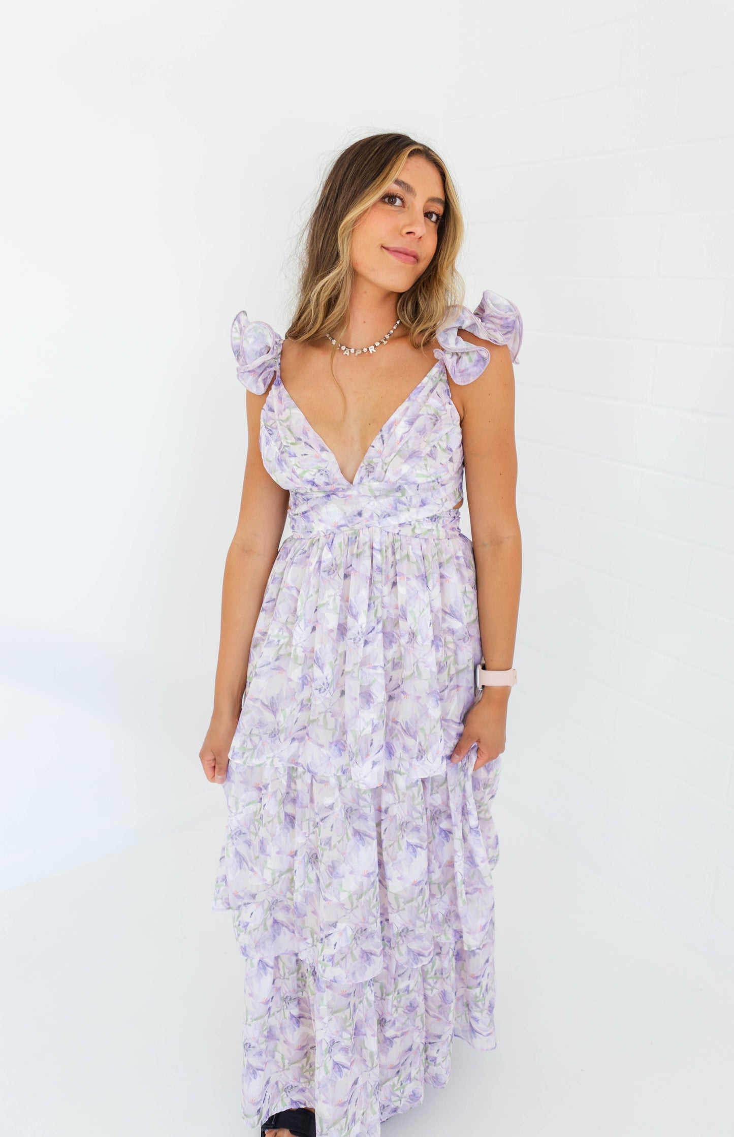 Purple Floral Ruffle Maxi