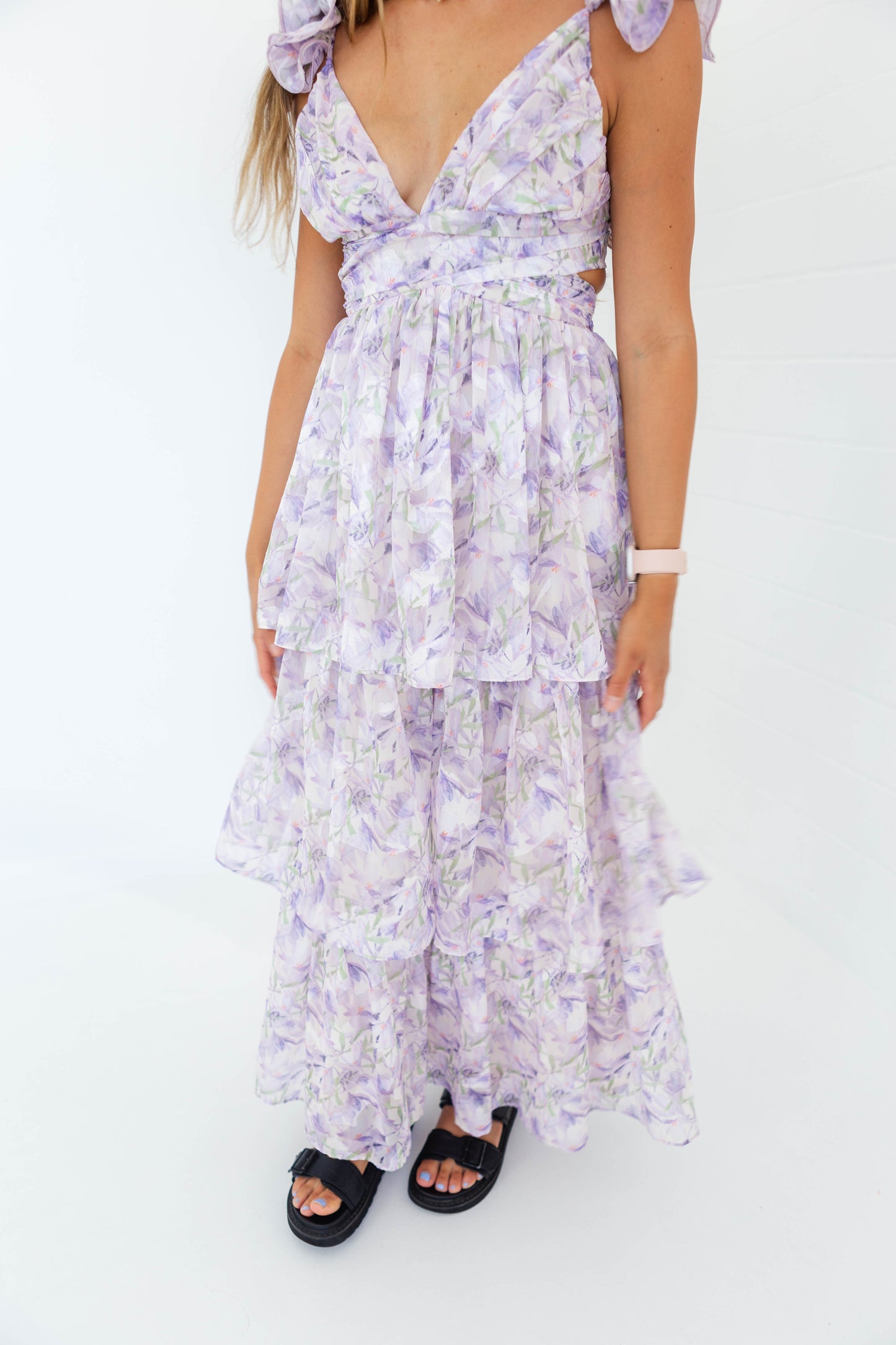 Purple Floral Ruffle Maxi