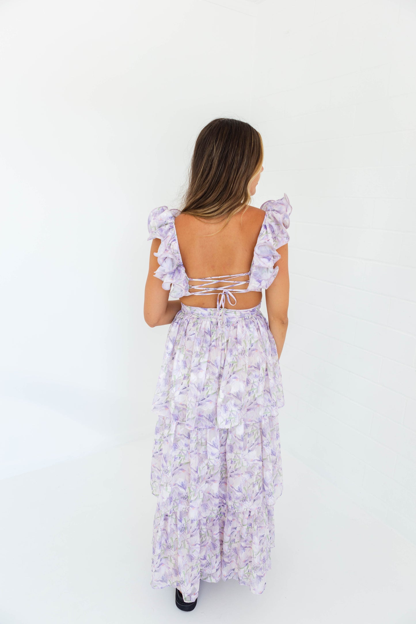 Purple Floral Ruffle Maxi