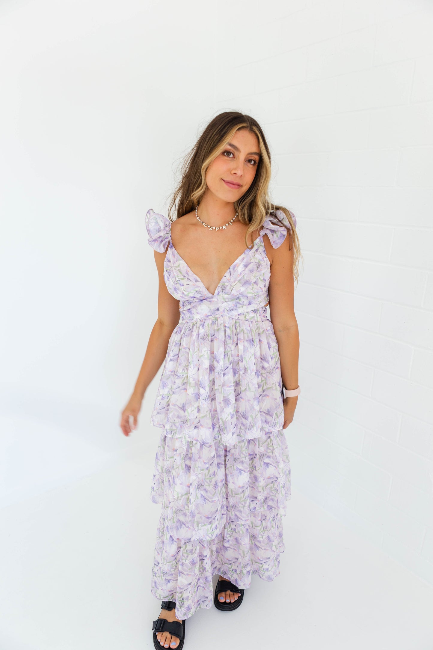 Purple Floral Ruffle Maxi