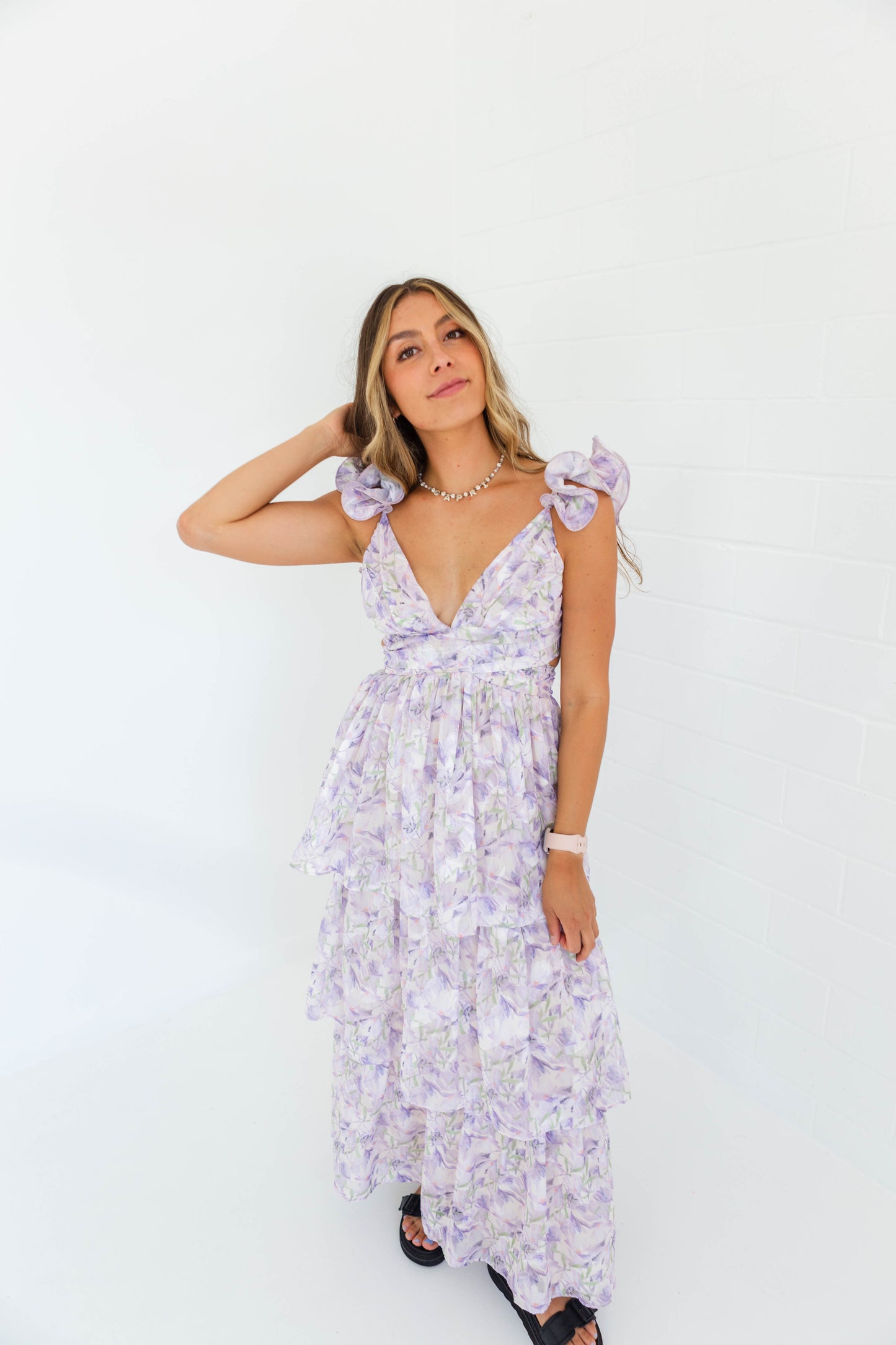 Purple Floral Ruffle Maxi