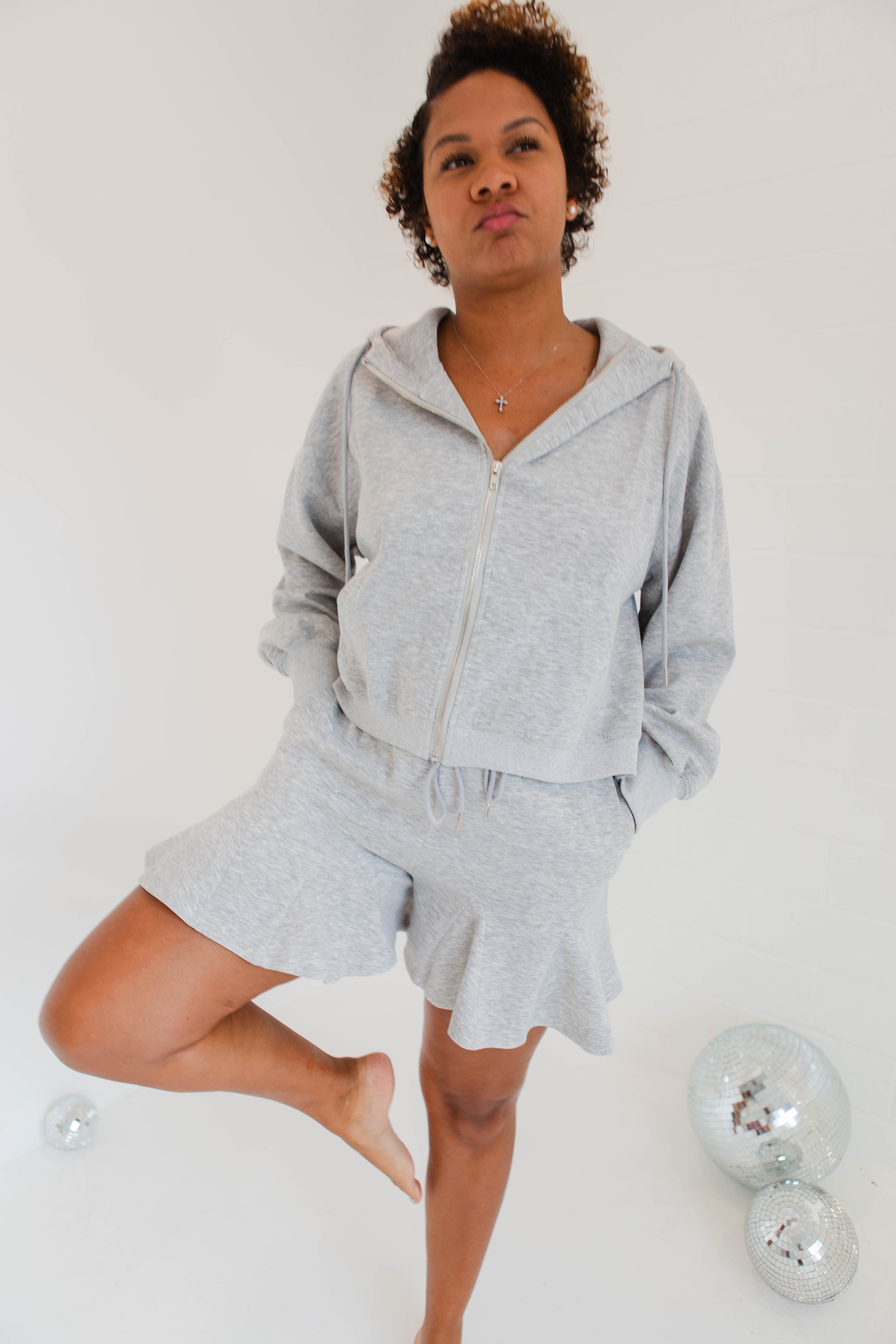 Heather Grey Flare Hoodie Shorts Set Wildflower Threads