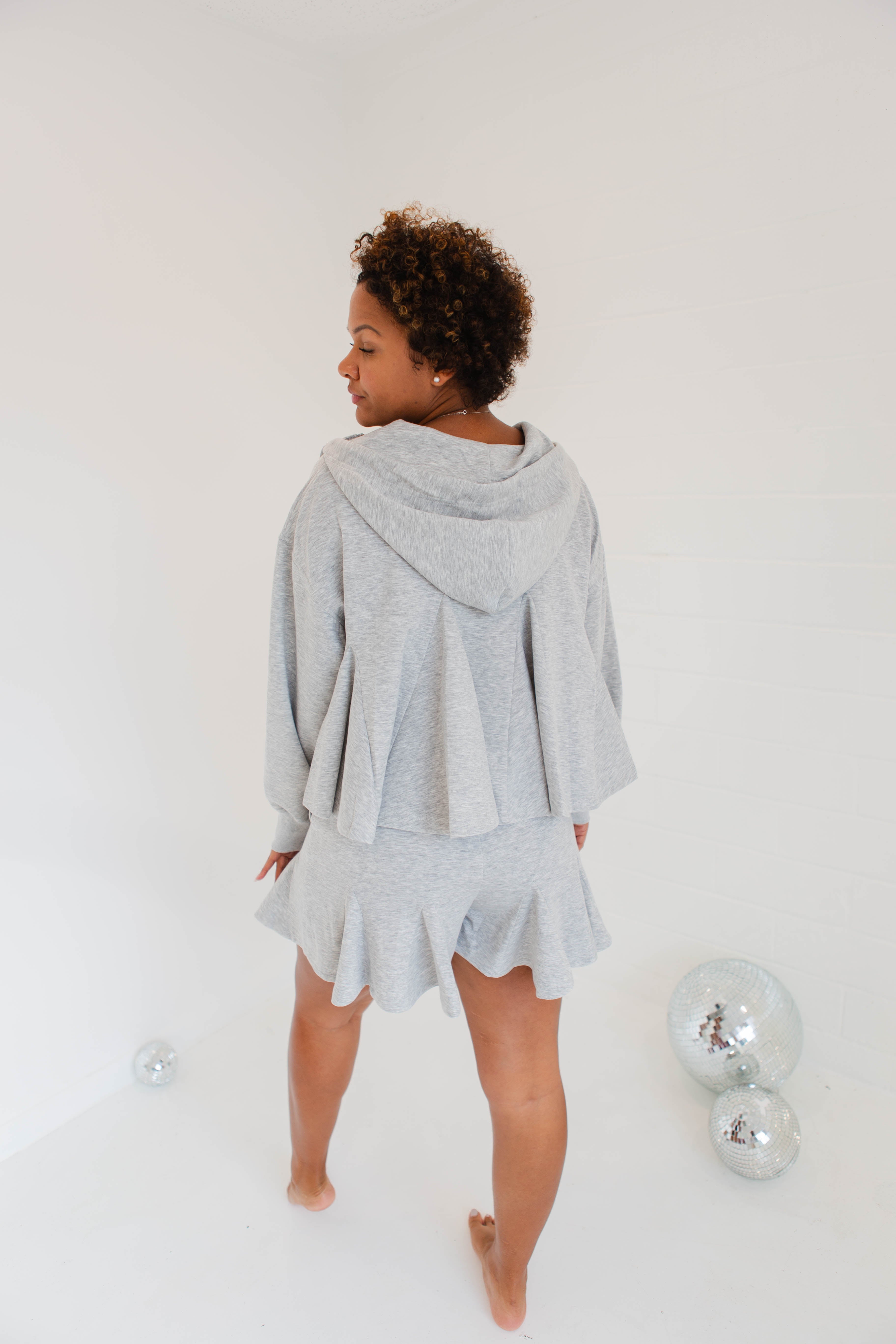 Heather Grey Flare Hoodie Shorts Set