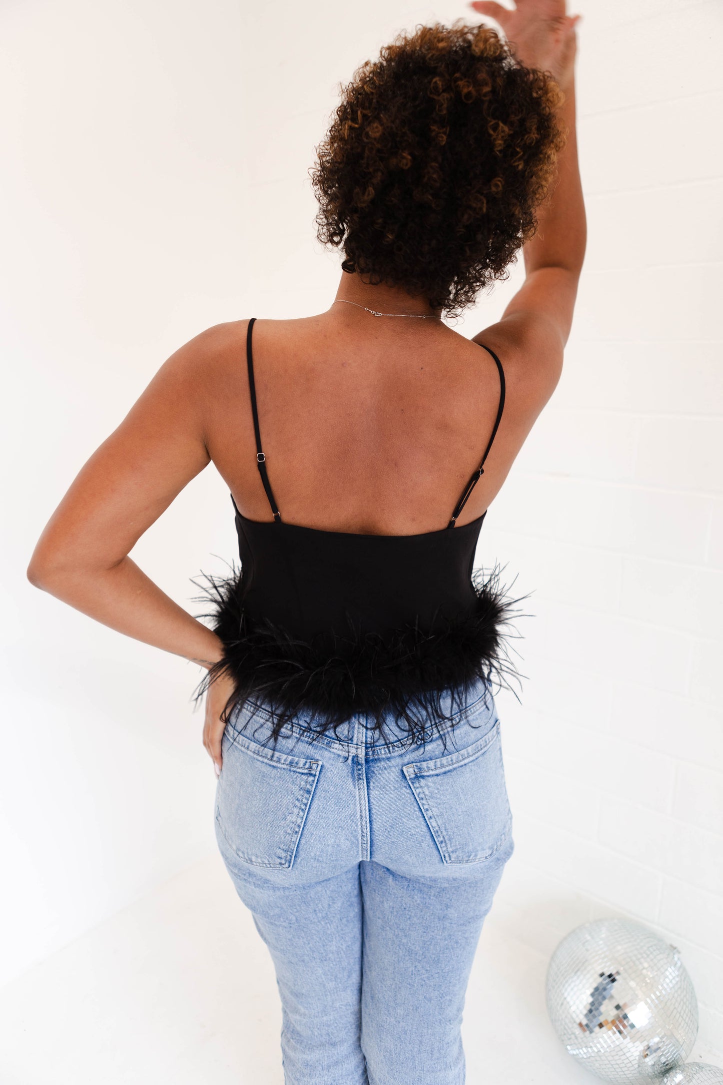 Black Feather Trim Top