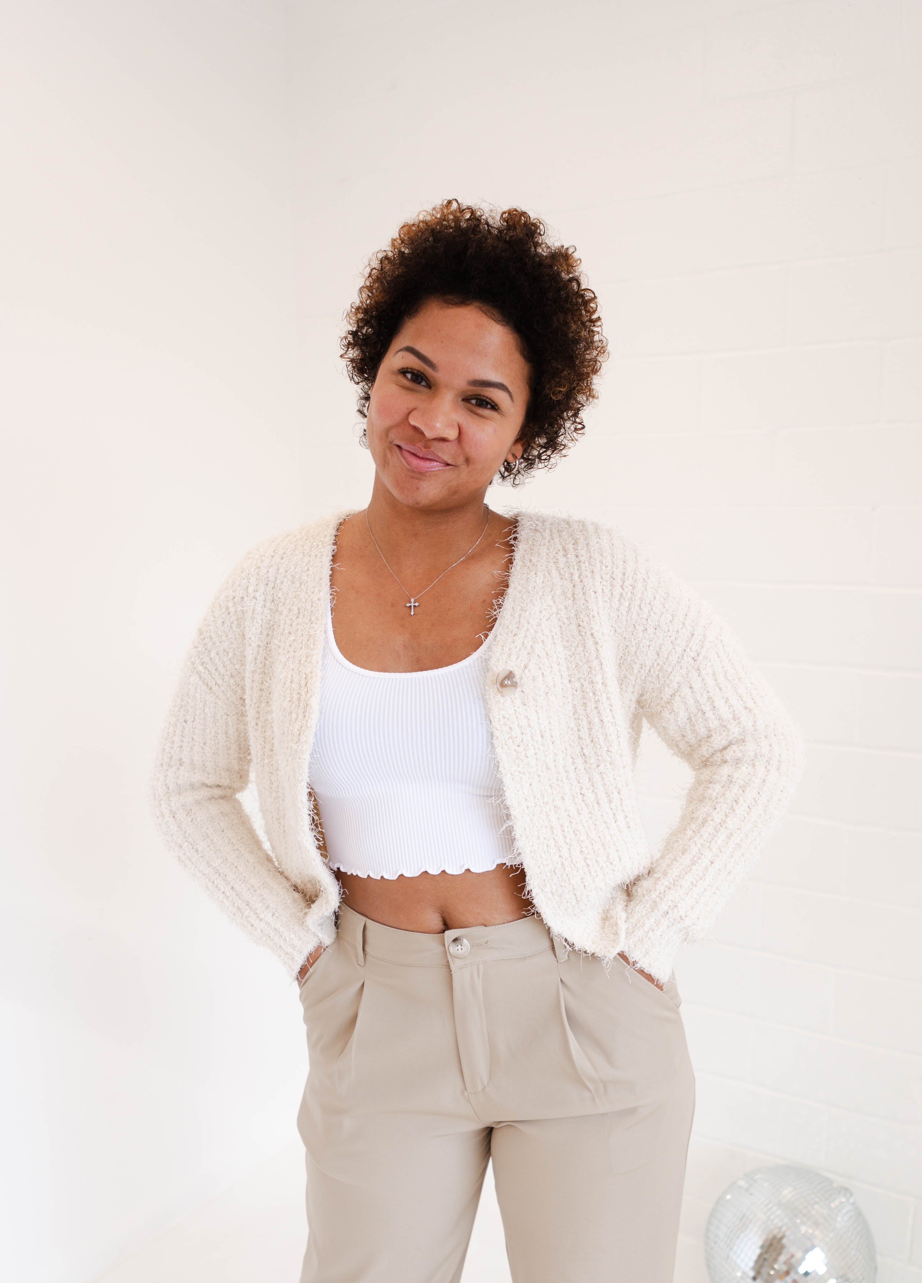 Cream Fuzzy Button Cardigan Wildflower Threads