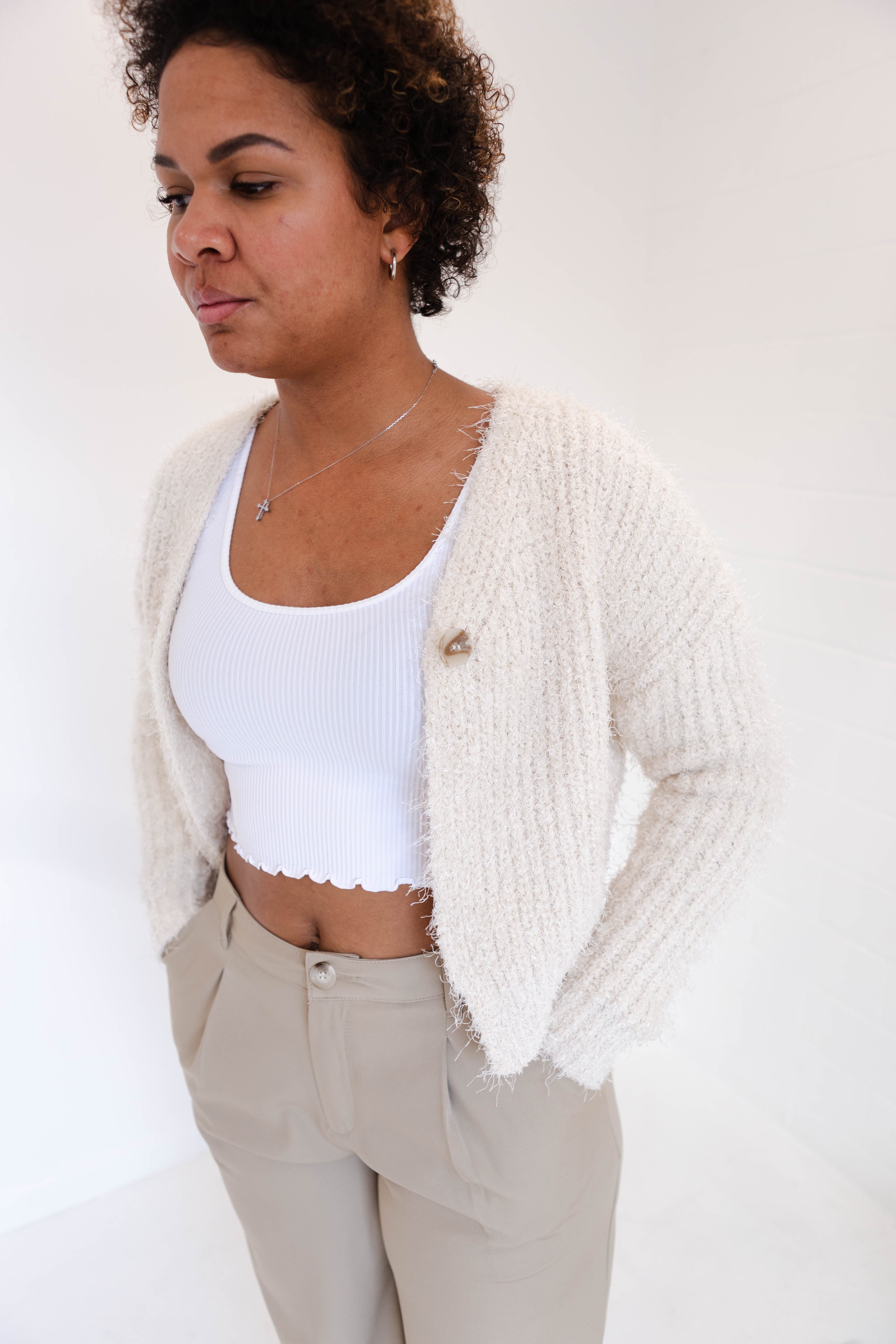 Fuzzy 2025 cream cardigan