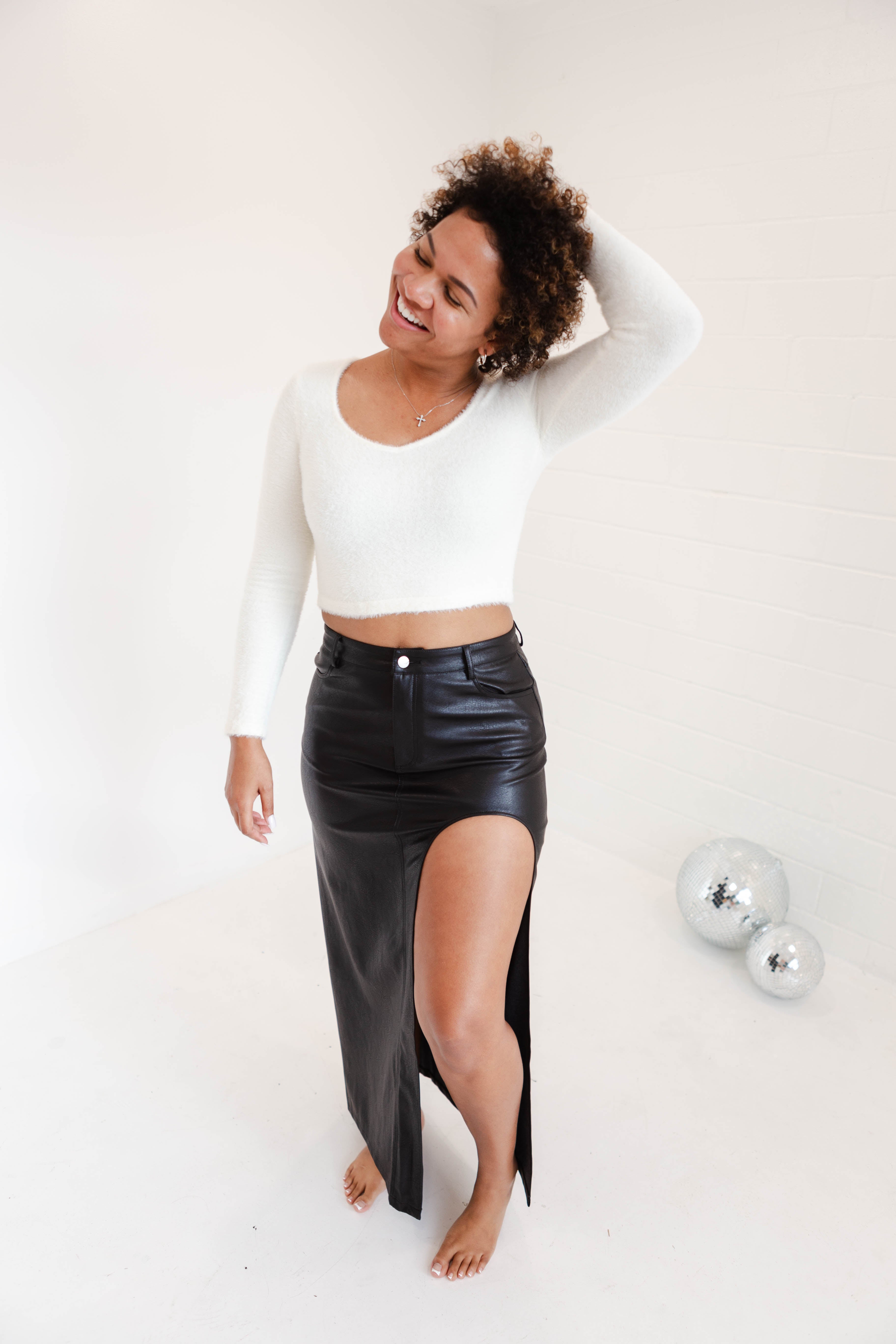 High Slit Faux Leather Maxi Skirt