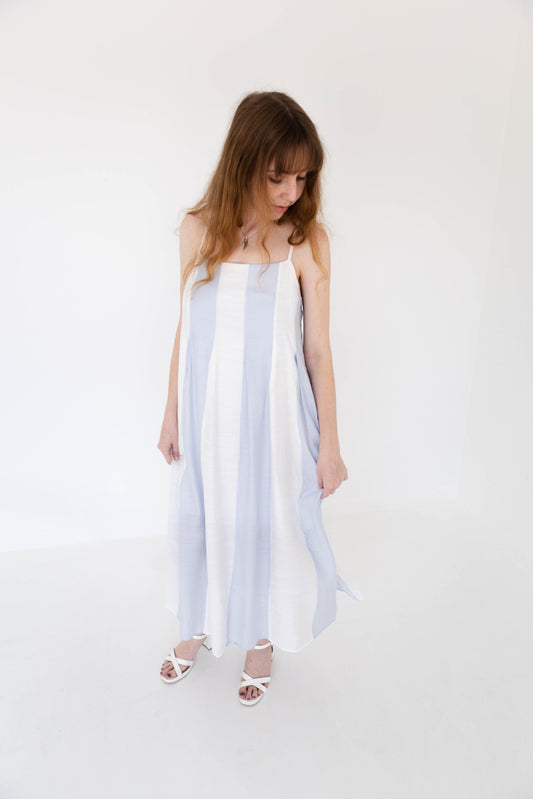 Ivory & Blue Colorblock Striped Midi Dress