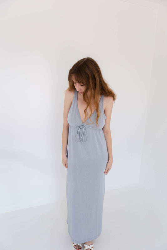 Dove Open Back Knit Maxi Dress with Slit