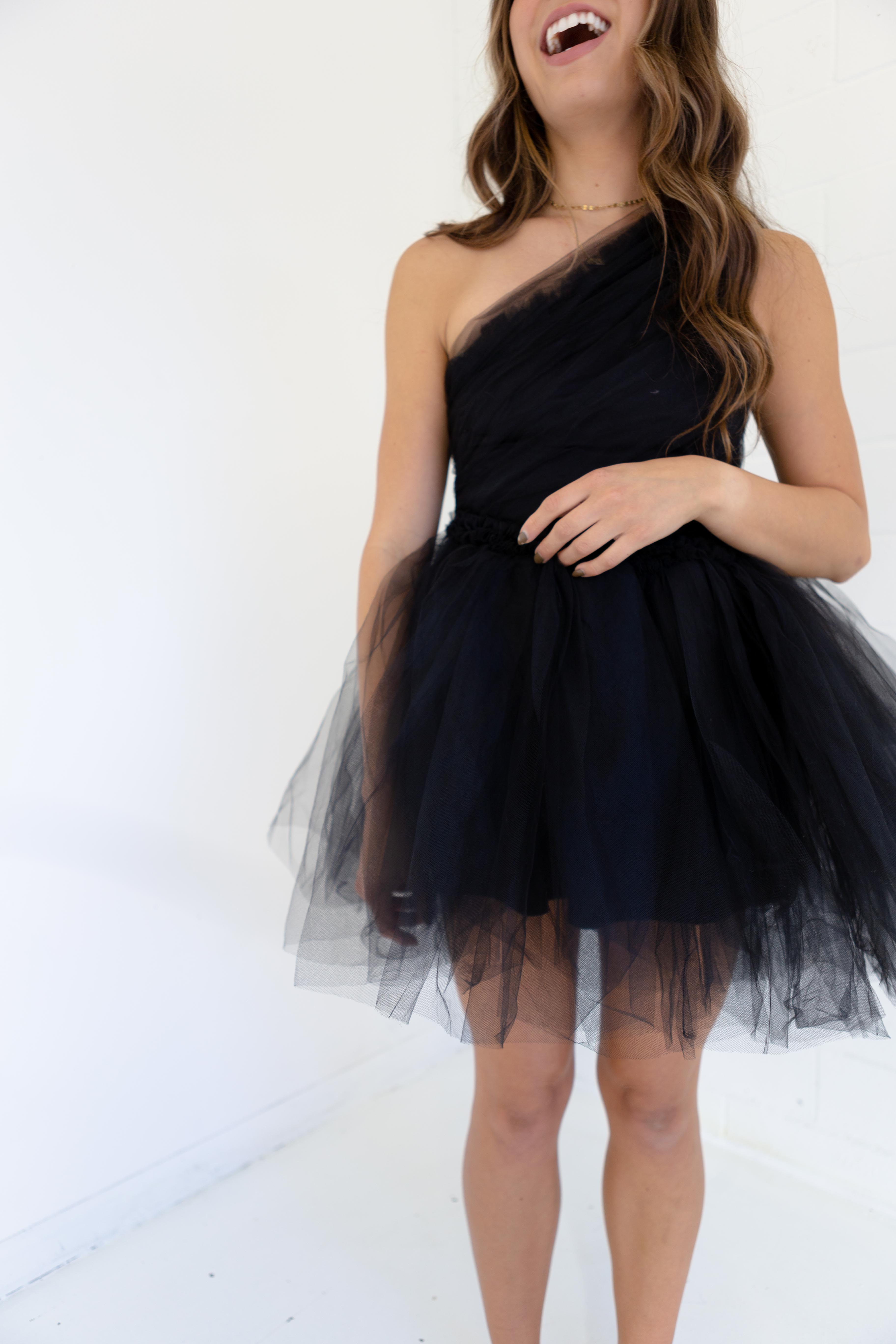 One Shoulder Tulle Mini Dress